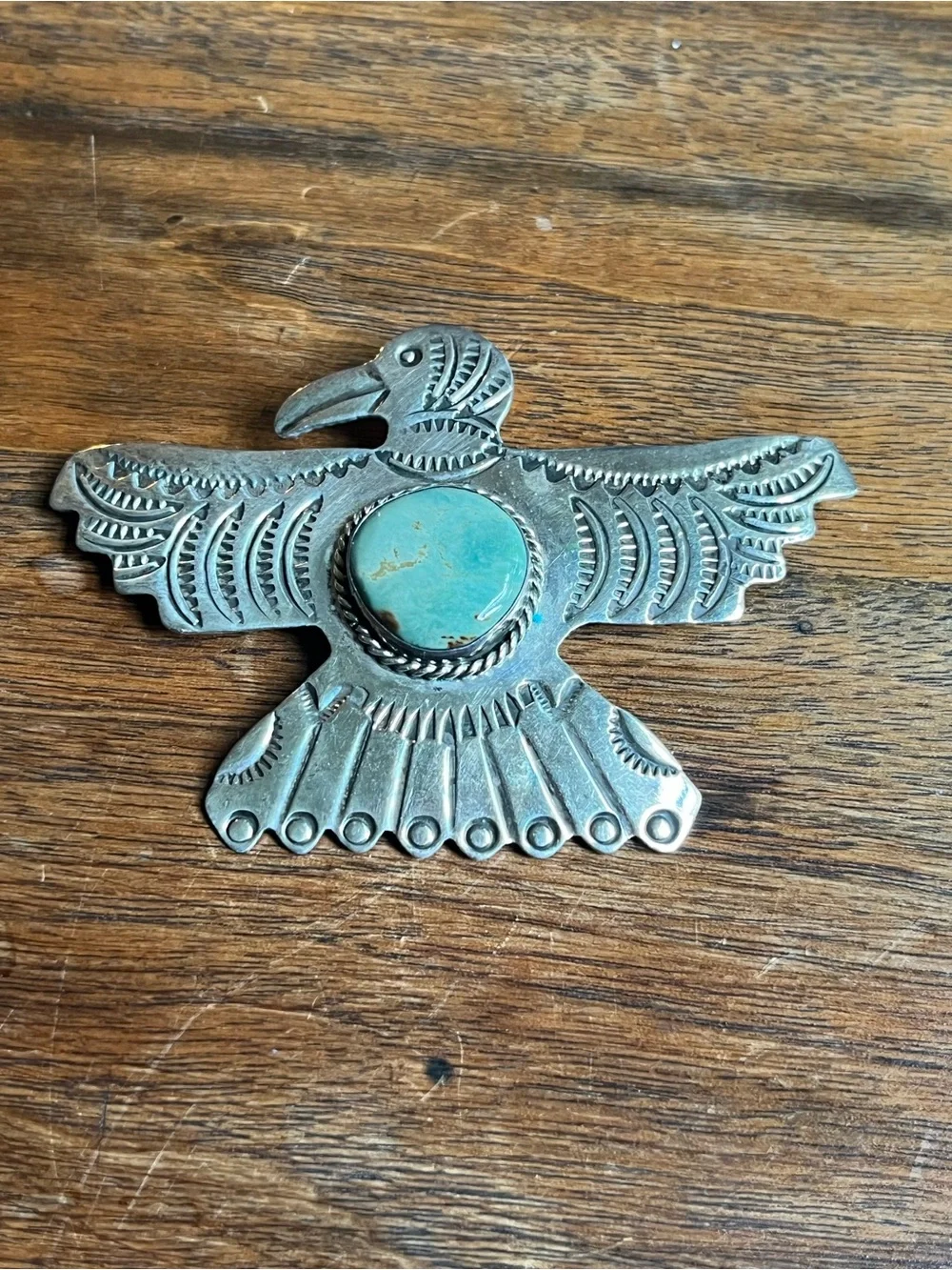 Turquoise Accent Sterling Silver Bird Pendant and Brooch - Native American